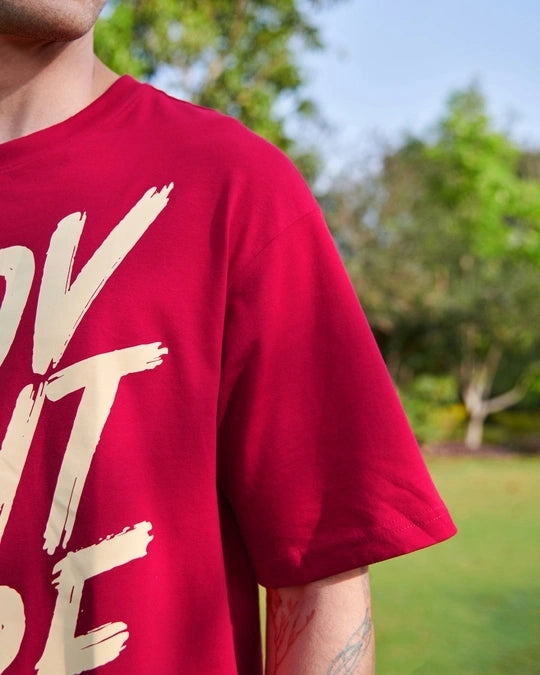 WMFFSHO Men's Red Moon Rider Graphic Printed Oversized T-shirt