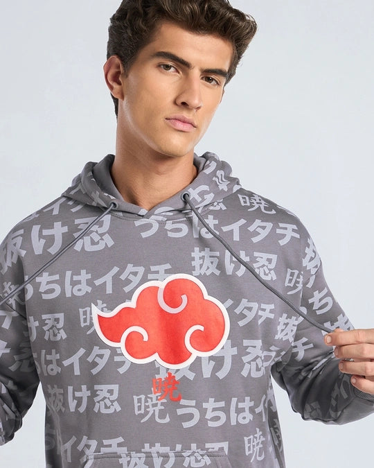 WMFFSHO Men's Grey All Over Printed Oversized Hoodies