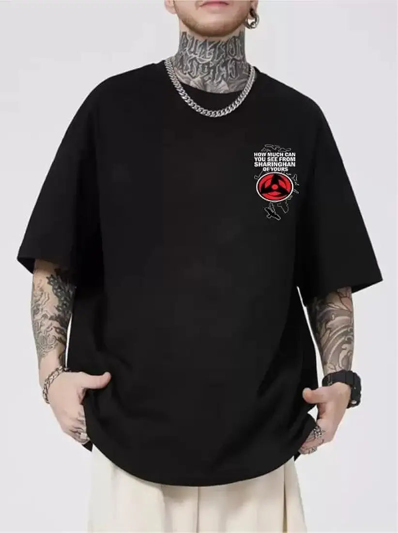 WMFFSHO Anime Graphic T-Shirts Collection, Oversized Black Cotton, Japanese Manga Print