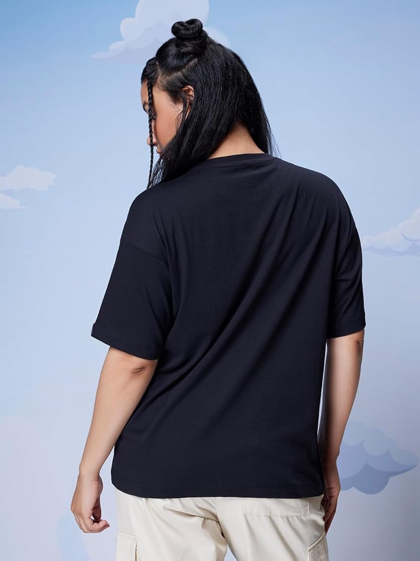 WMFFSHO Women's 100% Cotton Graphic Print Oversized Fit Round Neck T-Shirt