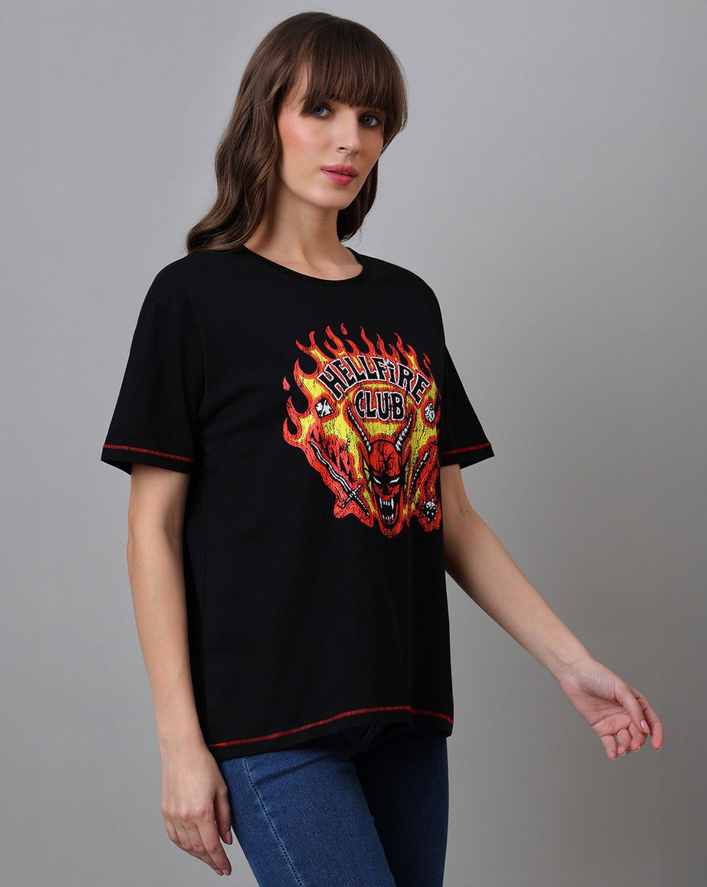 WMFFSHO Stranger Things Hellfire Club Oversized Tshirt For Women