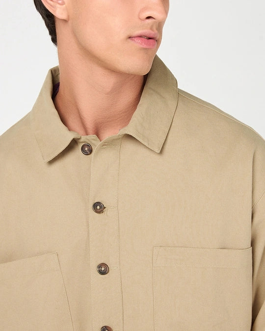 WMFFSHO Men's Beige Embroidered Oversized Twill Jacket