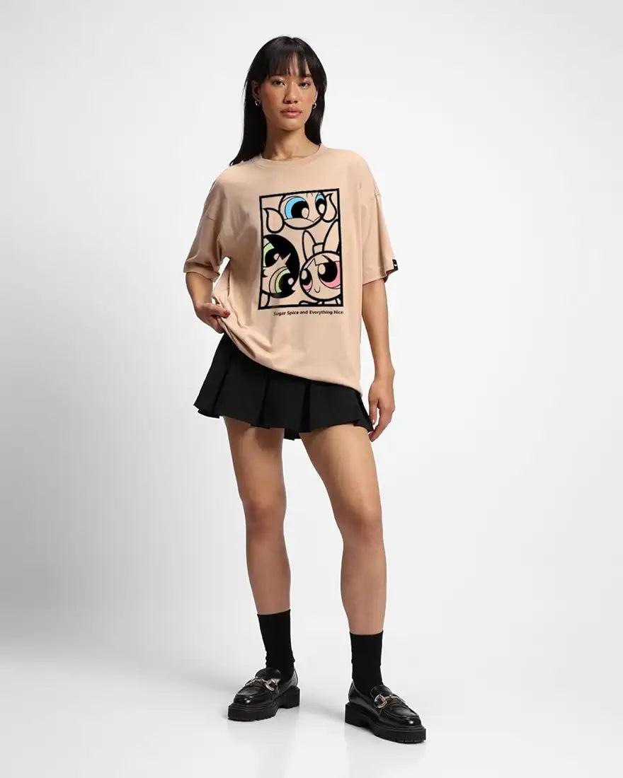 WMFFSHO Women's 100% Cotton Graphic Print Oversized Fit Round Neck T-Shirt