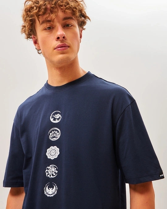 WMFFSHO Men's Blue Seek Balance Graphic Printed Oversized T-shirt