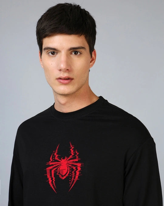 WMFFSHO Men's Black Across The Spiderverse Graphic Printed Oversized T-shirt