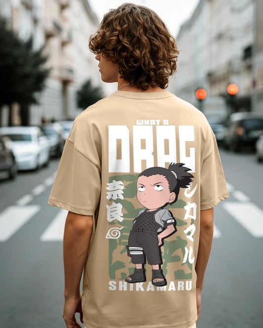 WMFFSHO Men's Brown Shikamaru Drag Graphic Printed Oversized T-shirt