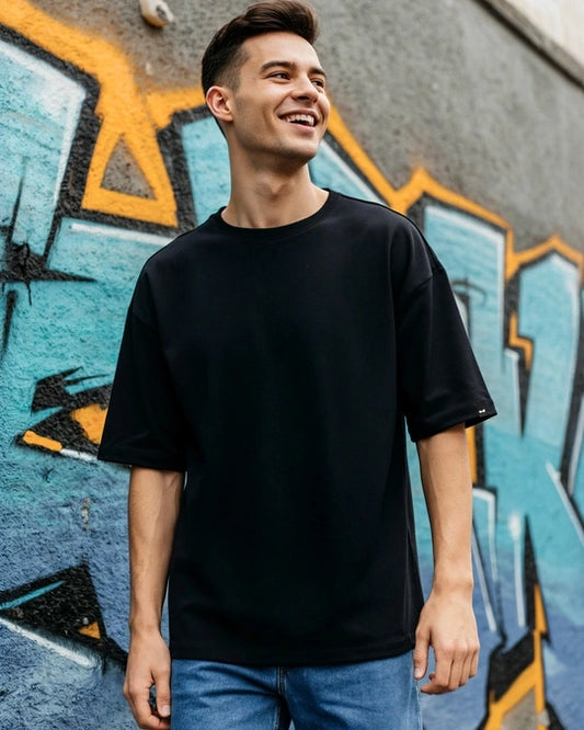 WMFFSHO Men's Black Oversized T-shirt