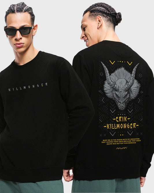 WMFFSHO Men's Black Killmonger Graphic Printed Sweatshirt