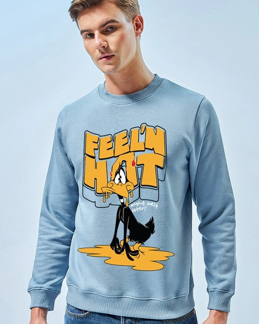 WMFFSHO Men's Blue Feel'n Hot Graphic Printed Oversized Sweatshirt