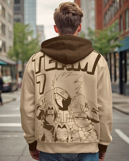 WMFFSHO Men's Brown Naruto Graphic Printed Oversized Hoodies