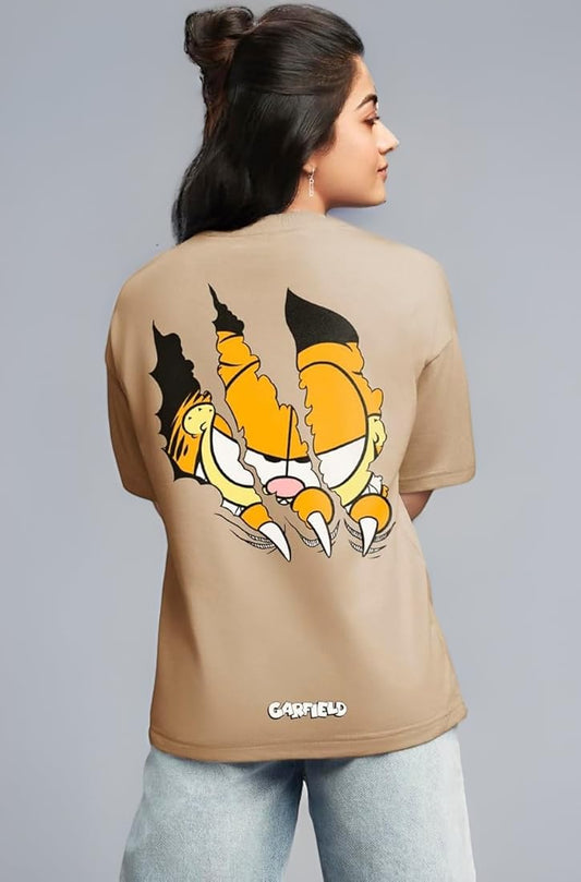 WMFFSHO Women's 100% Cotton Graphic Print Oversized Fit Round Neck T-Shirt